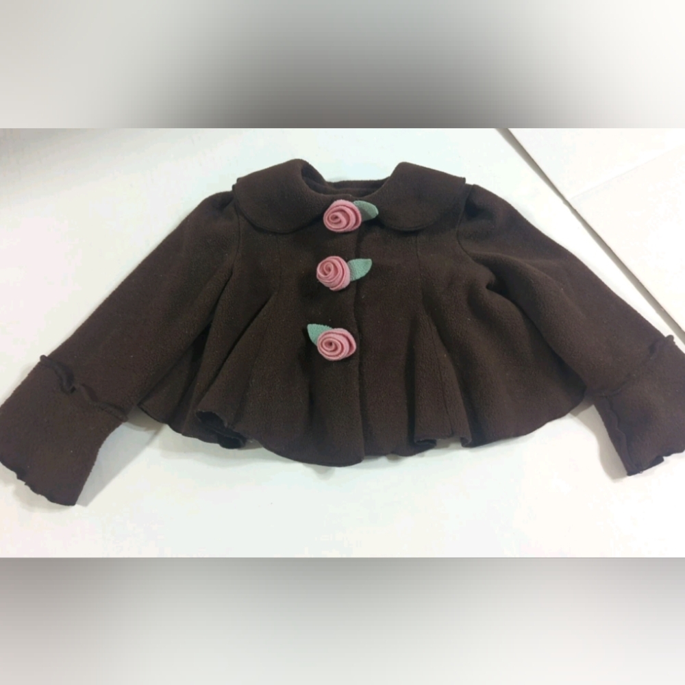 Mack & Co Brown Toddler 18mth Pea Coat with Pink Roses